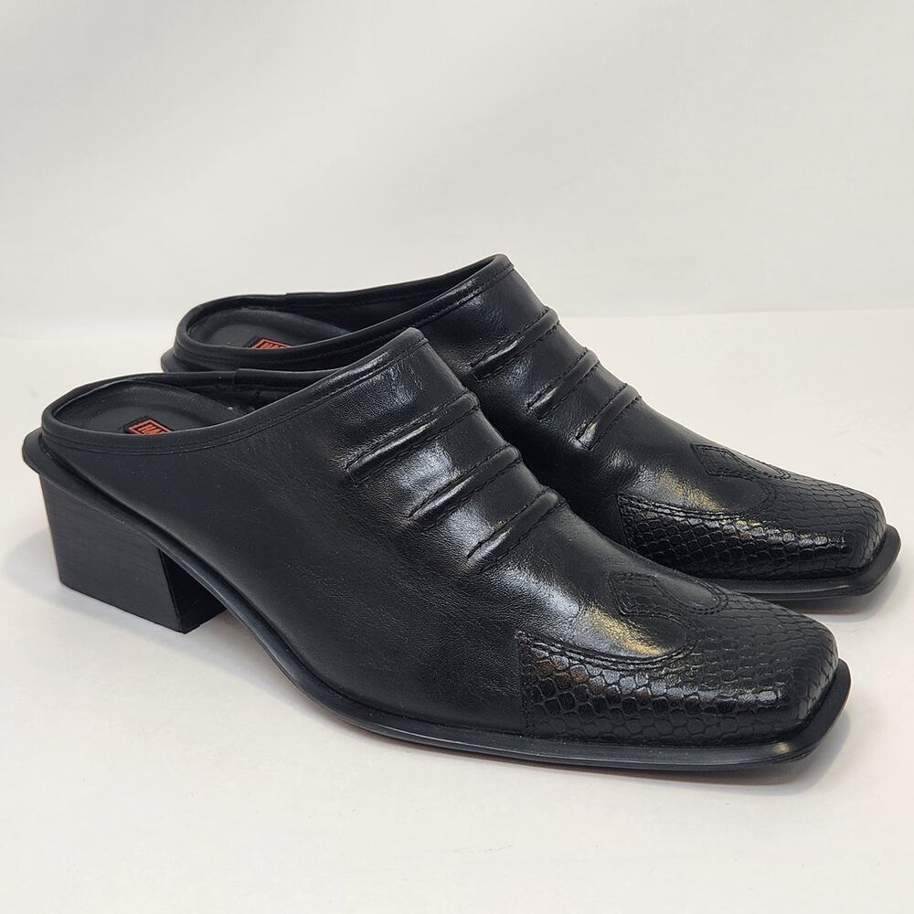 Harley Davidson Dawn Slides Black Leather Mules Women Size 8 M Square Toe Biker